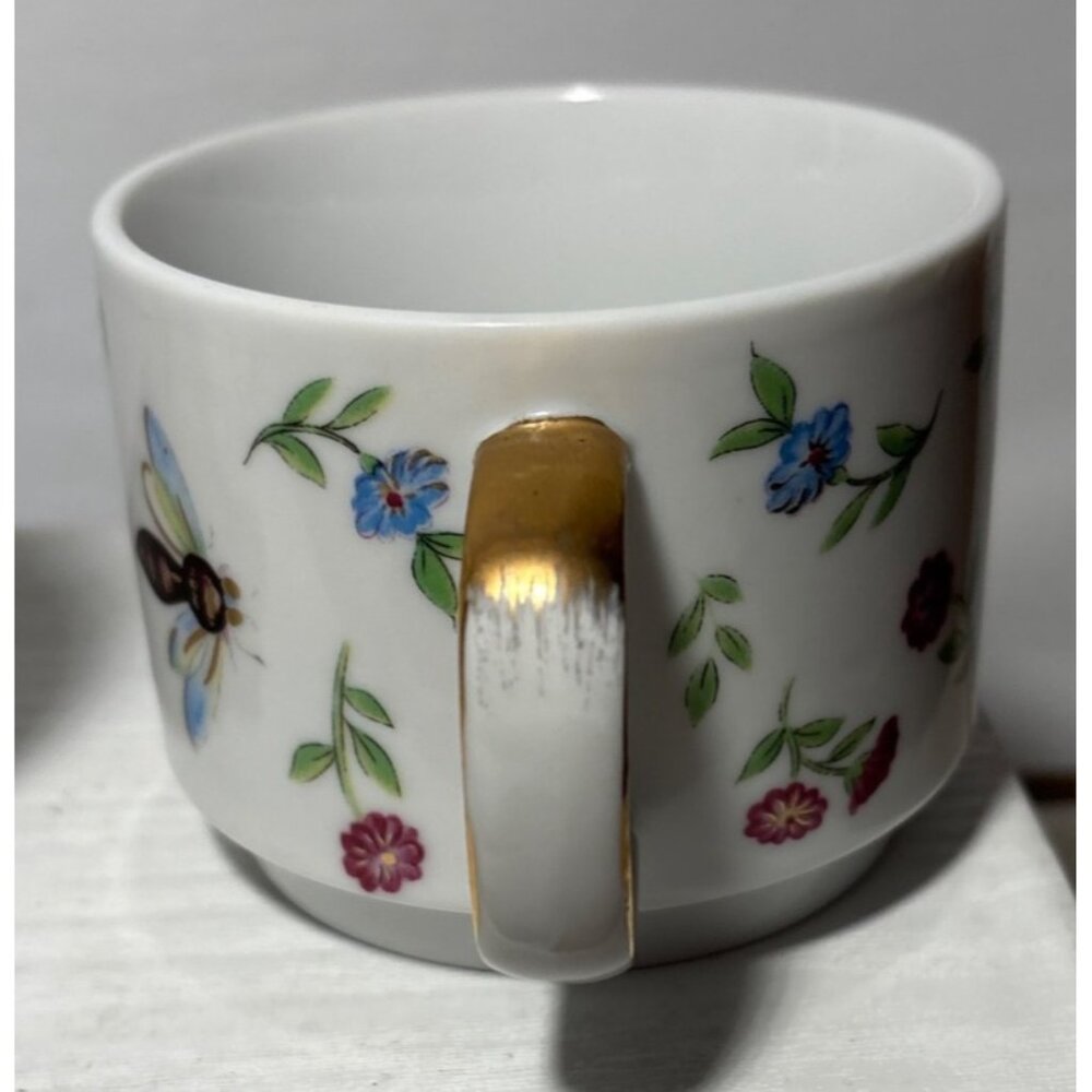 Teaopia Butterfly Tea Cup & Saucer Set of 2 Porcelain Bees Floral - Picture 10 of 13